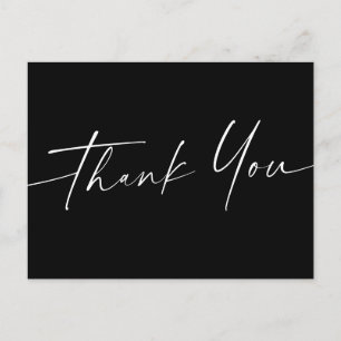 Cartão Postal Obrigado de script manuscrito, seu preto elegante