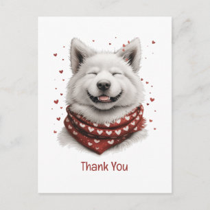 Cartão Postal Obrigado Dia dos Namorados Samoyed Dog