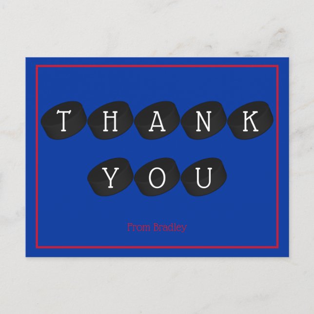 Cartão Postal Obrigado Disco de Hóquei no Gelo Personalizado (Frente)