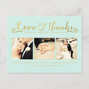 Cartão Postal Obrigado Dourado do casamento você Script a foto