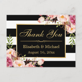 Cartão Postal Obrigado - Dourado Quadro Floral Black Strike