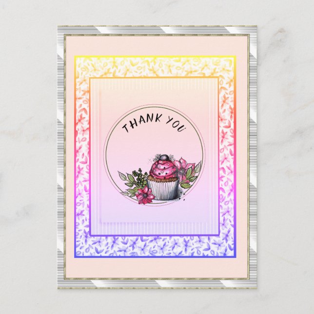 Cartão Postal Obrigado Feriado Rosa Floral (Frente)