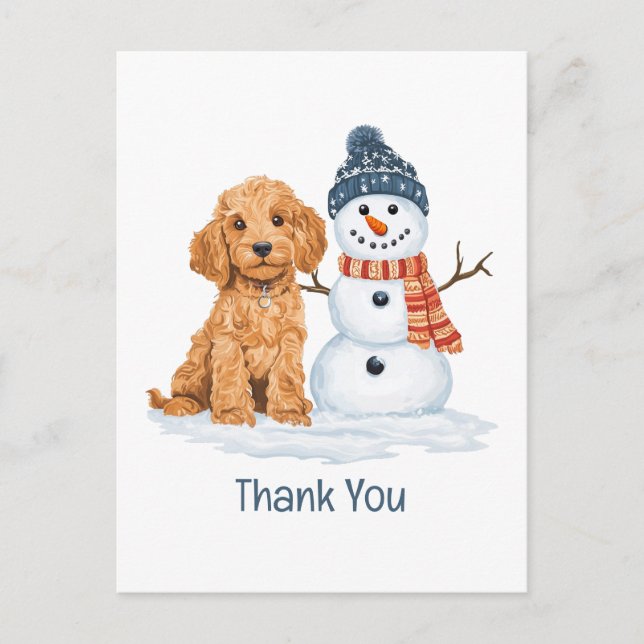 Cartão Postal Obrigado Férias Cachorro Snowman Goldendoodle de I (Frente)