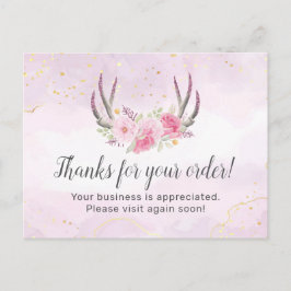 Cartão Postal Obrigado Floral Antlers Blush Rosa & Mármore Doura
