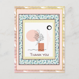 Cartão Postal Obrigado Floral Azul Rosa Dourado Spark Abstrato