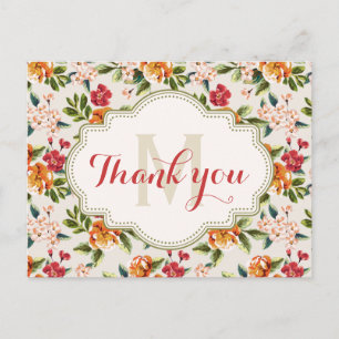 Cartão Postal Obrigado - floral bonito elegante do monograma