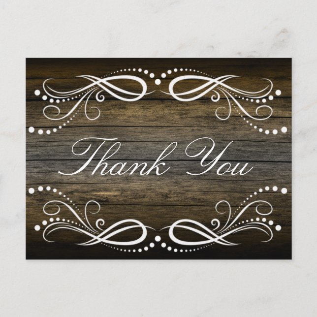 Cartão Postal Obrigado floral branco de madeira rústico do (Frente)