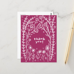 Cartão Postal OBRIGADO Floral Caprichoso Esboço Desenho à Mão