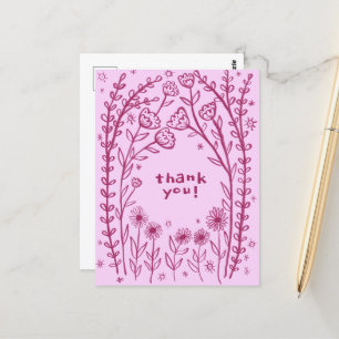 Cartão Postal OBRIGADO Floral Caprichoso Esboço Rabisco 