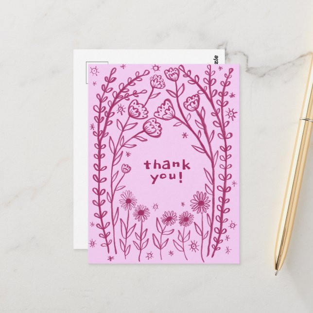 Cartão Postal OBRIGADO Floral Caprichoso Esboço Rabisco  (Frente/Verso In Situ)