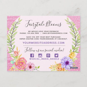 Cartão Postal Obrigado Floral Caprichoso Rosas Rosa Rústico Made