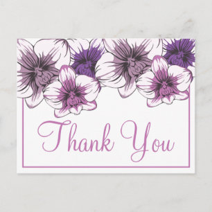 Cartão Postal Obrigado Floral Casamento Botânico Orquídea Roxa