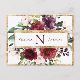 Cartão Postal Obrigado Floral Monograma Borgonha
