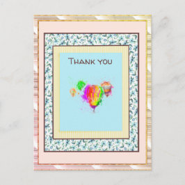 Cartão Postal Obrigado Floral Rosa Balão Dourado Brilho