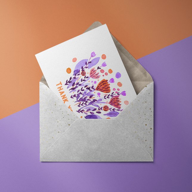 Cartão Postal Obrigado Flores fofas de desenho retro (Criador carregado)