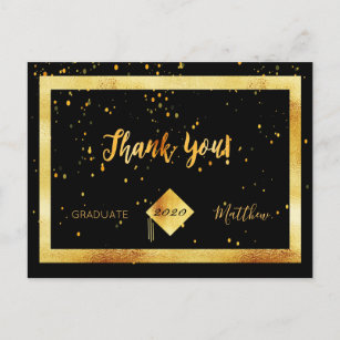 Cartão Postal Obrigado, formatura, confete de ouro negro