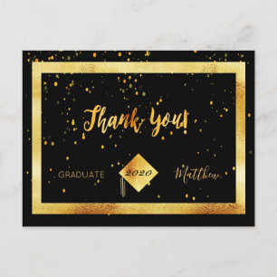 Cartão Postal Obrigado formatura confete preto dourado
