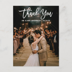Cartão Postal Obrigado Foto de Casamento Moderna Letra Pincel