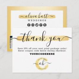 Cartão Postal Obrigado Foto de Marketing Minimalista Dourado Est