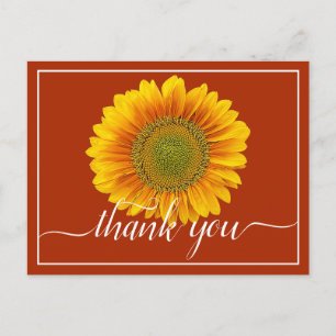 Cartão Postal Obrigado Girassol Moderno Laranja e Amarelo Brilha