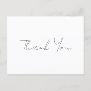 Cartão Postal Obrigado Grey Mão Escrita Clássico Chique Branco
