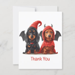 Cartão Postal Obrigado Halloween Dachshund Cães Morcego Diabo