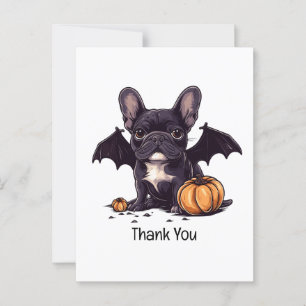 Cartão Postal Obrigado Halloween French Bulldog Morcego Abóboras
