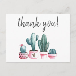 Cartão Postal Obrigado hipster cactus cor-de-água rosa impressão