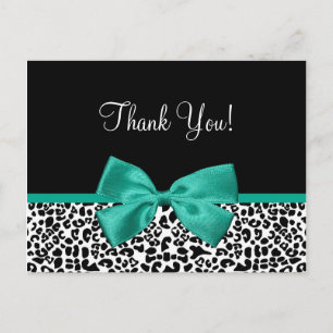Cartão Postal Obrigado Leopard Moderno Emerald Green Ribbon