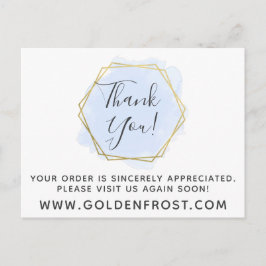 Cartão Postal Obrigado Light Blue Watercolor e Modern Dourado Ge