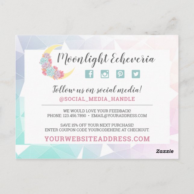 Cartão Postal Obrigado Lua e Suculente Pastel Mystic Boho Chic (Verso)