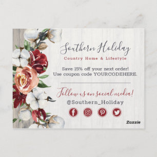 Cartão Postal Obrigado Madeira Rústica & Algodão do Sul Country