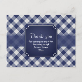 Cartão Postal Obrigado Marinho Blue Gingham Patterno Geométrico
