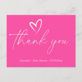 Cartão Postal Obrigado Minimalista Simples Rosa para o chá de be