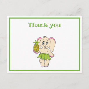 Cartão Postal Obrigado Mint Floral Abacaxi E Elefante