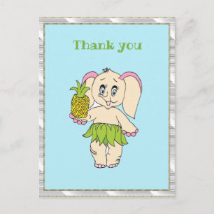 Cartão Postal Obrigado Mint Floral Pinapple E Elephant