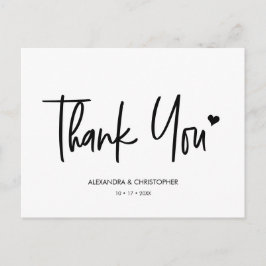 Cartão Postal Obrigado Modern Script Black and White Weding