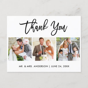 Cartão Postal Obrigado Moderno de Casamento com Letra de Pincel