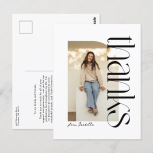 Cartão Postal Obrigado moderno de graduação branco preto, você