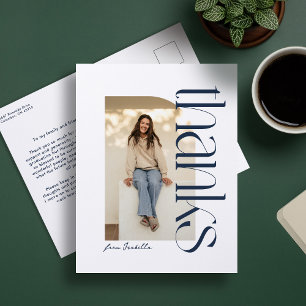 Cartão Postal Obrigado moderno de graduação de um marinho de fot