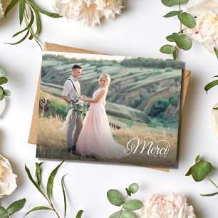 Cartão Postal Obrigado Muitíssimo Foto Casamento Francês