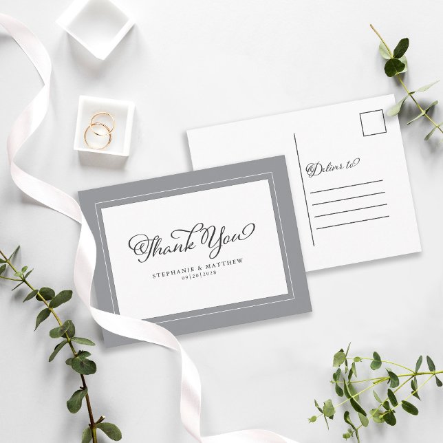 Cartão Postal Obrigado Na moda de Cinza de de Caligrafia Moderna (Criador carregado)