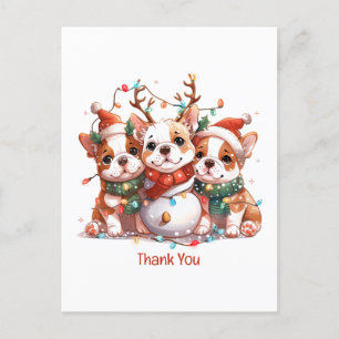 Cartão Postal Obrigado Natal Bulldog Inglês Rena Papai Noel