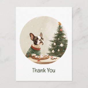 Cartão Postal Obrigado Natal Cachorro Boston Terrier