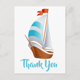 Cartão Postal Obrigado Náutico Iate Azul Turquesa Casamento