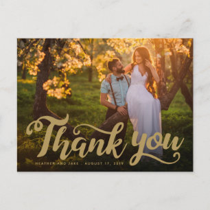 Cartão Postal Obrigado no Casamento   Tipo de Letra Dourada em F