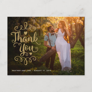 Cartão Postal Obrigado no Casamento   Tipo de Letra Dourada em F