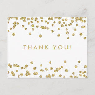 Cartão Postal Obrigado Notem Dourado Faux Glitter Confetti White