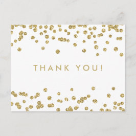 Cartão Postal Obrigado Notem Dourado Faux Glitter Confetti White