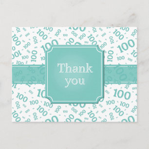 Cartão Postal Obrigado Padrão de Número 100º Turquesa/Branco